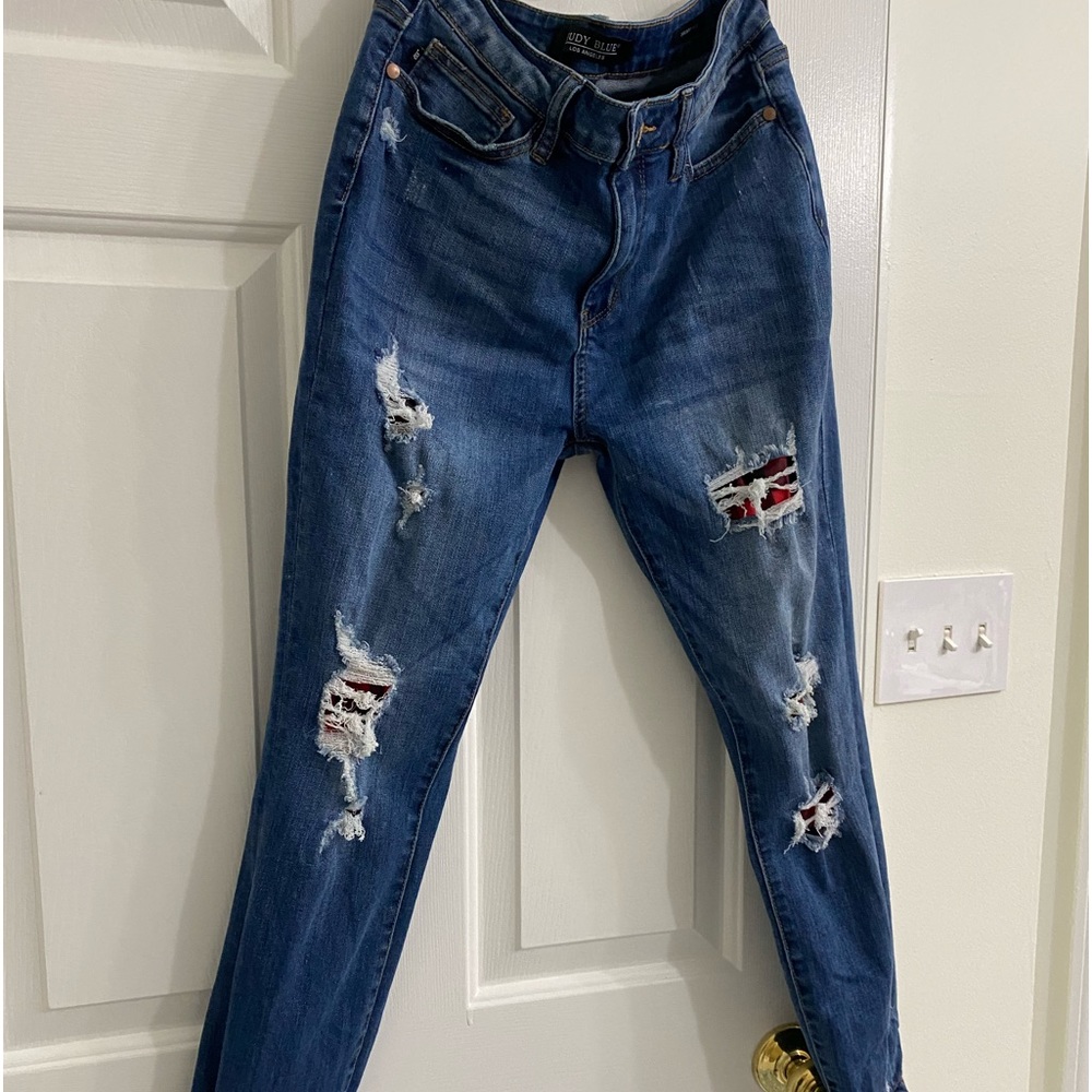 Plaid peak a boo Judy blue stretch